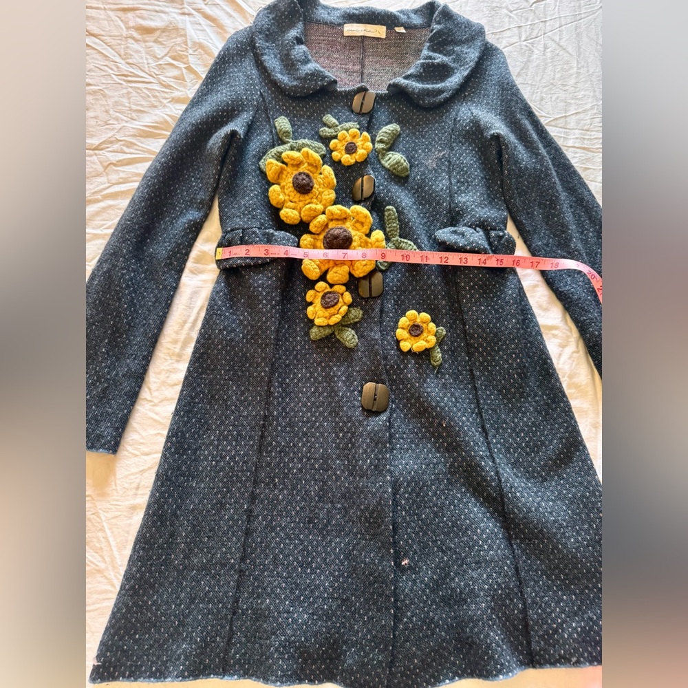 ADORBS AF ANTHROPOLOGIE BRAND CHARLIE & ROBIN EMBROIDERED SWEATER COAT - Picture 4 of 10